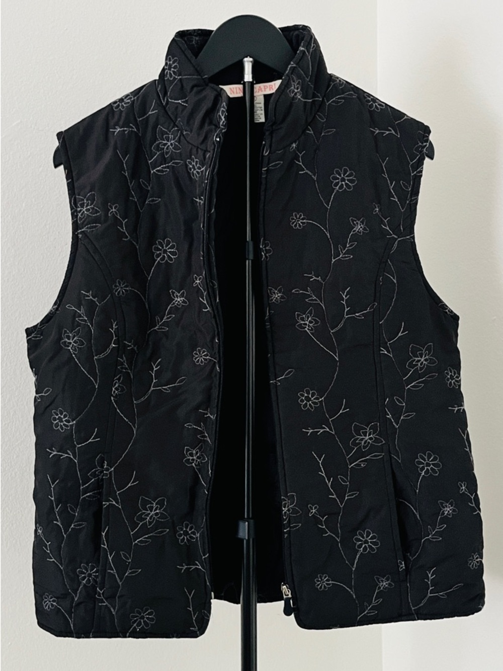 Nina Capri Black Embroidered Vest | Fun Floral Design | Lightweight